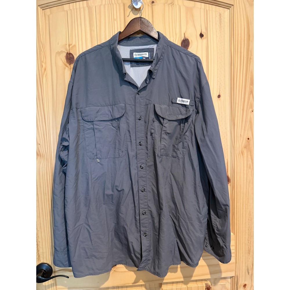 Magellan Outdoors Laguna Madre Fishing Shirt Mens 2XL Gray Long Sleeve Vent